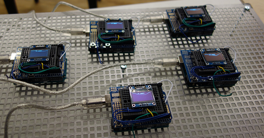 Interactive Arduino oscilloscopes registering electricity flow in Tate Exchange or human voltage levels. 08-02-17