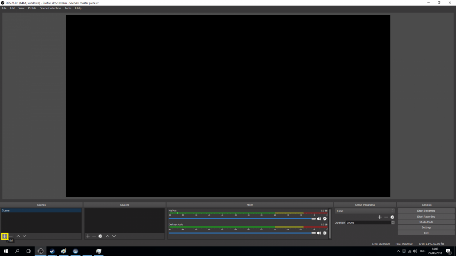 OPEN OBS STUDIO AND SELECT ADD SCENE